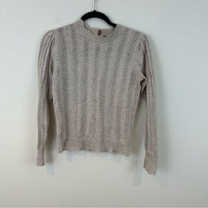 Per Una Oatmeal Tan Scalloped Neck Crochet Knit Sweater Size 6